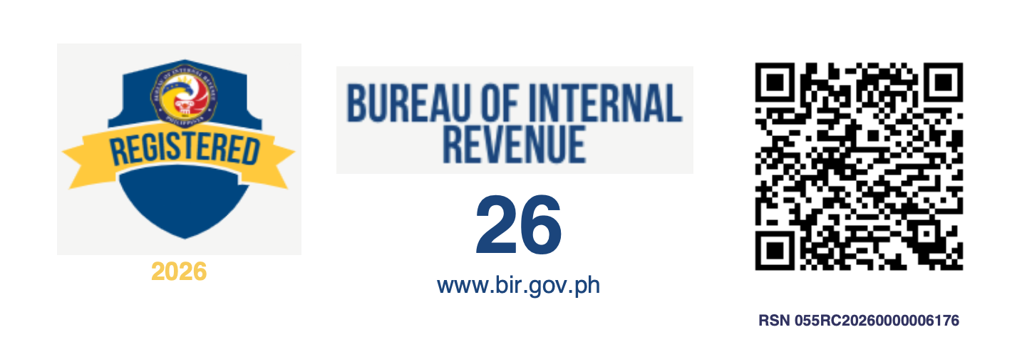 Bureau of Internal Revenue registered notice for 2026, with verification QR code and registration serial number 055RC2026000006176